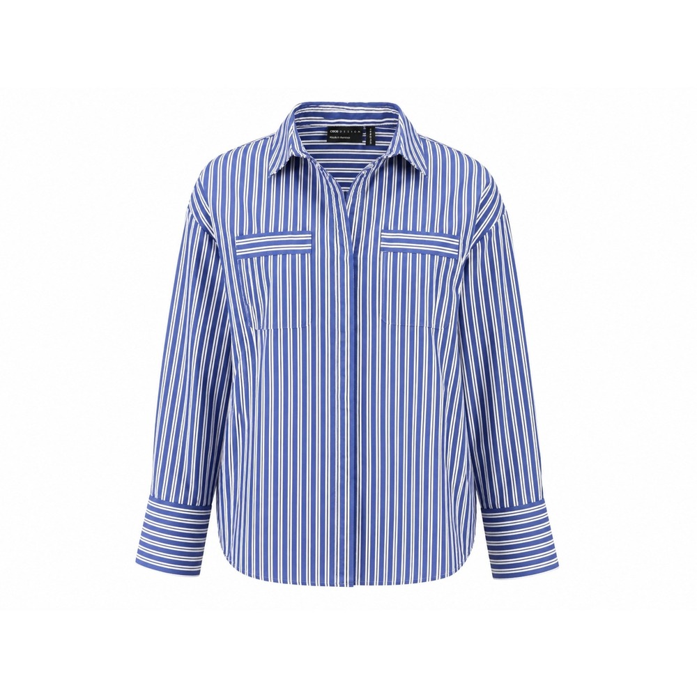 ASOS Design Button Up Shirt Womens US‎ 14 Blue White Striped Pocket Blouse